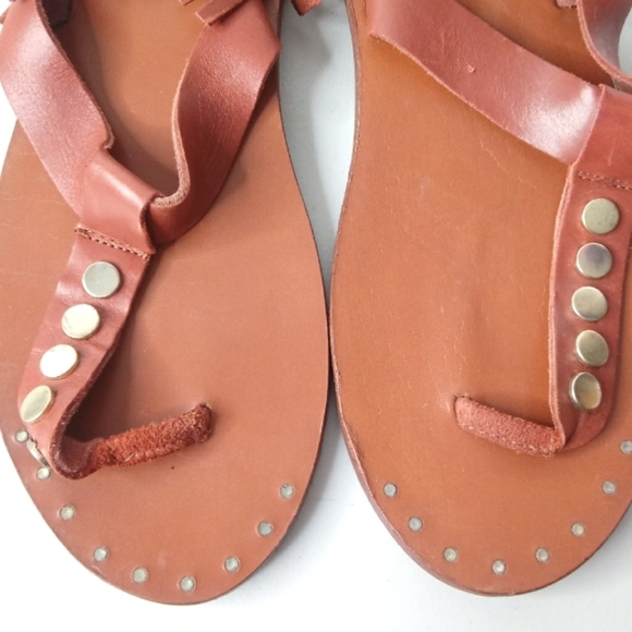 Zara Trafaluc Women's Leather Stud Detail Gladiator Fringe Strappy Flat Sandals - Picture 6 of 11